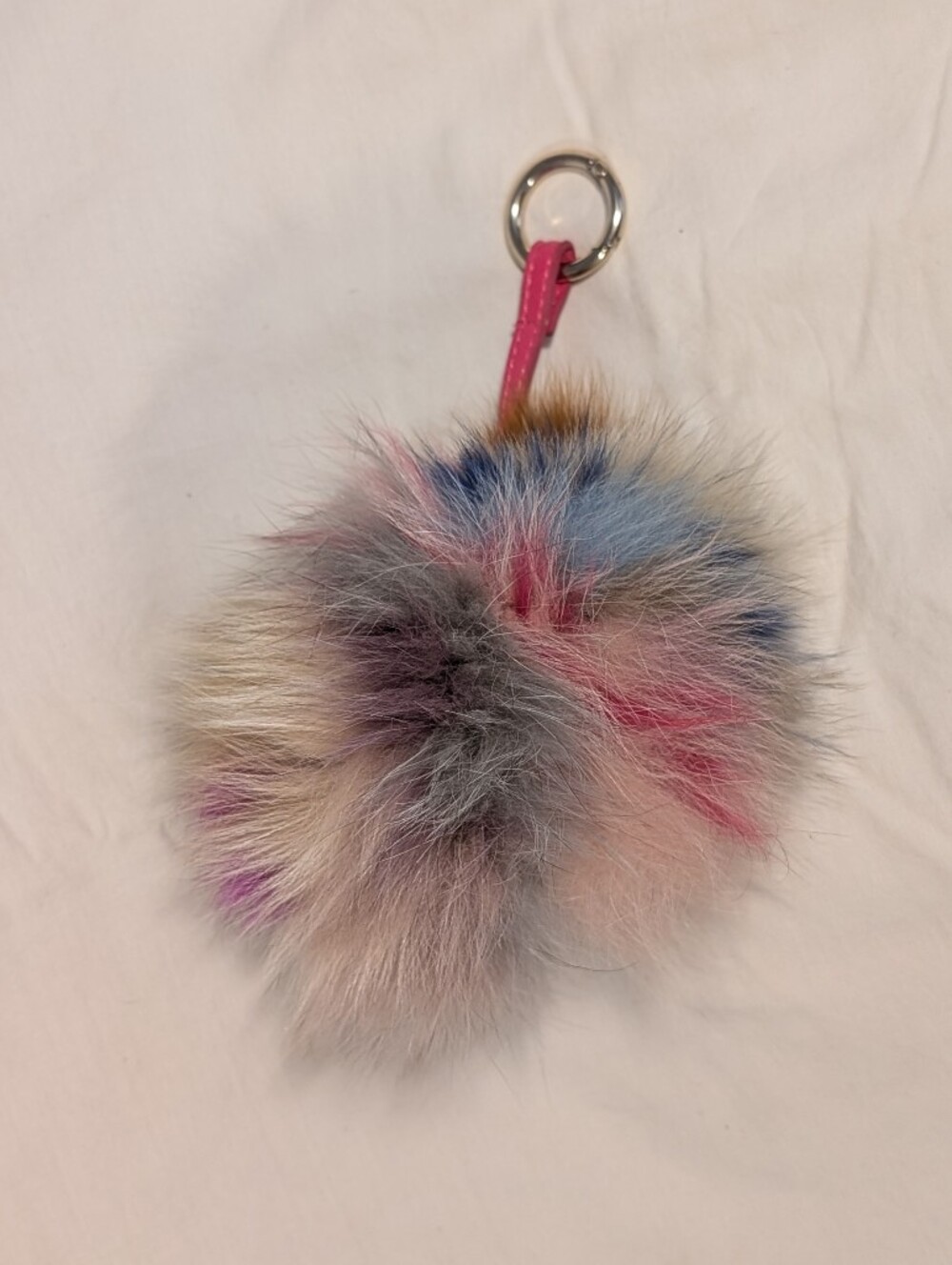 Michael Kors Multicolor Faux Fur Pom Pom Keychain with Pink Strap